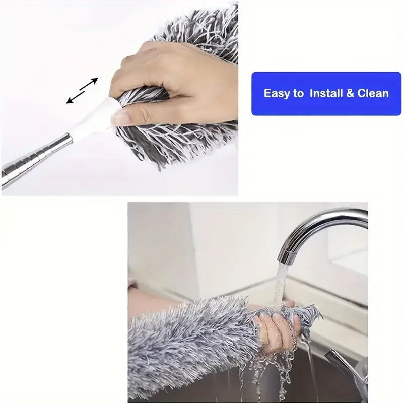 1pc Retractable Duster with Bendable Head - Adjustable Length, Washable & Reusable Microfiber Brush for High Ceilings, Furniture, Car, and More - Ideal for Bedroom, Bathroom, Kitchen, Living Room Cleaning, Dusters for Cleaning